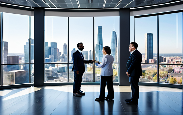 A diverse group of highly skilled professionals, including scientists, tech experts, and investors, collaboratively working in a state-of-the-art innovation hub. The background features a futuristic, sleek city skyline with clean energy elements, symbolizing economic diversification and technological advancement. All subjects are fully clothed in professional business attire, modest clothing, appropriate attire, professional dress. The atmosphere is visionary and forward-thinking, captured with professional photography, high quality. safe for work, appropriate content, fully clothed, professional, family-friendly, perfect anatomy, correct proportions, natural pose, well-formed hands, proper finger count, natural body proportions.