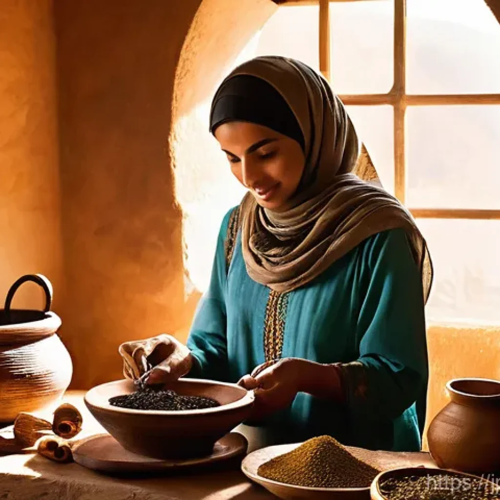 아랍어권에서의 대체의학 - **Prompt: The Essence of Unani Herbal Wisdom in an Arab Home**
    A serene Arab woman, gracefully i...