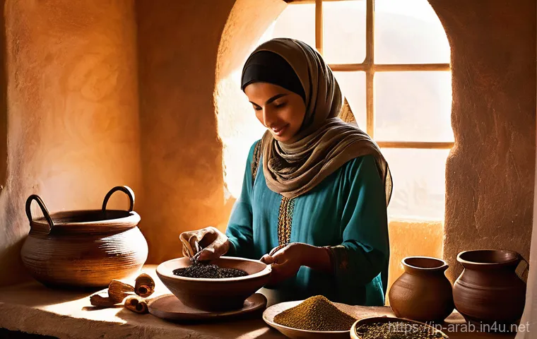 아랍어권에서의 대체의학 - **Prompt: The Essence of Unani Herbal Wisdom in an Arab Home**
    A serene Arab woman, gracefully i...
